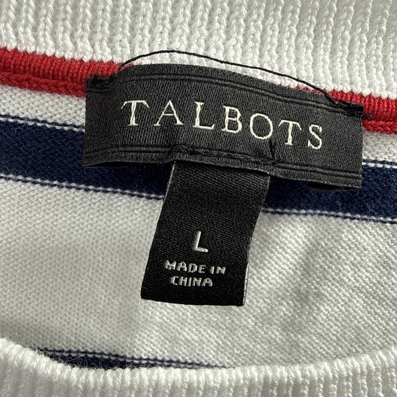 Talbots Women's Sweater Sz L Black Red White Stripe Heart Valentines 3/4 Sleeve - Picture 2 of 7